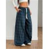 image:imageGORGLITTER Womens Plaid Checkered Wide Leg Pants Gingham Drawstring Elastic Waist Pajama Lounge Trousers with PocketsGreen