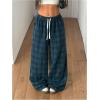 image:imageGORGLITTER Womens Plaid Checkered Wide Leg Pants Gingham Drawstring Elastic Waist Pajama Lounge Trousers with PocketsGreen