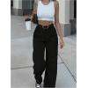 image:imageGORGLITTER Womens Pleated High Waisted Trousers Dress Pants Dressy Wide Leg Straight Business Casual Work Slacks PantsBlack