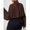 image:imageGORGLITTER Womens Plus Size Blouses Business Casual Fall Mesh Lantern Long Sleeve Mock Neck Work Office Shirt TopsBrown