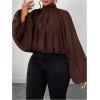 image:imageGORGLITTER Womens Plus Size Blouses Business Casual Fall Mesh Lantern Long Sleeve Mock Neck Work Office Shirt TopsBrown