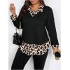 image:imageGORGLITTER Womens Plus Size Blouses Leopard Print Color Block Shirt Combo 2 in 1 Long Sleeve Dressy Casual TopsBlack