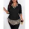 image:imageGORGLITTER Womens Plus Size Blouses Leopard Print Color Block Shirt Combo 2 in 1 Long Sleeve Dressy Casual TopsBlack