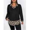image:imageGORGLITTER Womens Plus Size Blouses Leopard Print Color Block Shirt Combo 2 in 1 Long Sleeve Dressy Casual TopsBlack