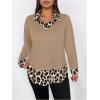 image:imageGORGLITTER Womens Plus Size Blouses Leopard Print Color Block Shirt Combo 2 in 1 Long Sleeve Dressy Casual TopsKhaki