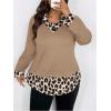 image:imageGORGLITTER Womens Plus Size Blouses Leopard Print Color Block Shirt Combo 2 in 1 Long Sleeve Dressy Casual TopsKhaki