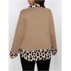 image:imageGORGLITTER Womens Plus Size Blouses Leopard Print Color Block Shirt Combo 2 in 1 Long Sleeve Dressy Casual TopsKhaki