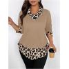 image:imageGORGLITTER Womens Plus Size Blouses Leopard Print Color Block Shirt Combo 2 in 1 Long Sleeve Dressy Casual TopsKhaki