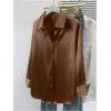 image:imageGORGLITTER Womens Plus Size Blouses Tops Satin Casual Dressy Silk Long Sleeve Button Down Shirts Business Office ShirtCoffee Brown