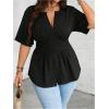 image:imageGORGLITTER Womens Plus Size Peplum Tops Short Sleeve V Neck Asymmetrical Blouse Shirts Summer Going Out Tops 2025Black