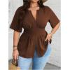 image:imageGORGLITTER Womens Plus Size Peplum Tops Short Sleeve V Neck Asymmetrical Blouse Shirts Summer Going Out Tops 2025Brown
