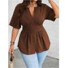 image:imageGORGLITTER Womens Plus Size Peplum Tops Short Sleeve V Neck Asymmetrical Blouse Shirts Summer Going Out Tops 2025Brown