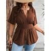 image:imageGORGLITTER Womens Plus Size Peplum Tops Short Sleeve V Neck Asymmetrical Blouse Shirts Summer Going Out Tops 2025Brown