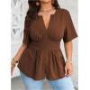 image:imageGORGLITTER Womens Plus Size Peplum Tops Short Sleeve V Neck Asymmetrical Blouse Shirts Summer Going Out Tops 2025Brown