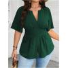 image:imageGORGLITTER Womens Plus Size Peplum Tops Short Sleeve V Neck Asymmetrical Blouse Shirts Summer Going Out Tops 2025Dark Green