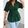 image:imageGORGLITTER Womens Plus Size Peplum Tops Short Sleeve V Neck Asymmetrical Blouse Shirts Summer Going Out Tops 2025Dark Green