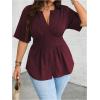 image:imageGORGLITTER Womens Plus Size Peplum Tops Short Sleeve V Neck Asymmetrical Blouse Shirts Summer Going Out Tops 2025Maroon