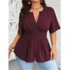 image:imageGORGLITTER Womens Plus Size Peplum Tops Short Sleeve V Neck Asymmetrical Blouse Shirts Summer Going Out Tops 2025Maroon