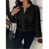 image:imageGORGLITTER Womens Plus Size Polka Dots Long Sleeve Top Blouses Dressy Business Casual Fall V Neck Going Out Top ShirtBlack and White