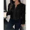 image:imageGORGLITTER Womens Plus Size Polka Dots Long Sleeve Top Blouses Dressy Business Casual Fall V Neck Going Out Top ShirtBlack and White