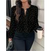 image:imageGORGLITTER Womens Plus Size Polka Dots Long Sleeve Top Blouses Dressy Business Casual Fall V Neck Going Out Top ShirtBlack and White