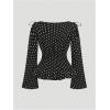 image:imageGORGLITTER Womens Plus Size Tops Peplum Polka Dots Babydoll Cinched Tops Long Sleeve Boat Neck Shirts Going Out OutfitsBlack and White