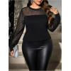 image:imageGORGLITTER Womens Plus Size Tops Sequin Glitter Sparkly Rhinestone Mesh Patchwork Long Sleeve Bling Blouse Tops Outfits Black XLarge Plus