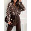 image:imageGORGLITTER Womens Polka Dots Top Bishop Long Sleeve Work Office Shirt Business Casual Tie Front Going Out OutfitsCoffee Brown