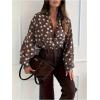 image:imageGORGLITTER Womens Polka Dots Top Bishop Long Sleeve Work Office Shirt Business Casual Tie Front Going Out OutfitsCoffee Brown