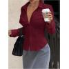 image:imageGORGLITTER Womens Ruched Fitted Blouse Long Sleeve Shirts Collared Slim Fit Business Work Casual Fall Fashion TopsBurgundy