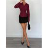 image:imageGORGLITTER Womens Ruched Fitted Blouse Long Sleeve Shirts Collared Slim Fit Business Work Casual Fall Fashion TopsBurgundy