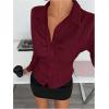 image:imageGORGLITTER Womens Ruched Fitted Blouse Long Sleeve Shirts Collared Slim Fit Business Work Casual Fall Fashion TopsBurgundy
