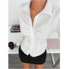 image:imageGORGLITTER Womens Ruched Fitted Blouse Long Sleeve Shirts Collared Slim Fit Business Work Casual Fall Fashion TopsWhite