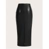 image:imageGORGLITTER Womens Ruched PU Leather Bodycon Long Skirt Slit Back Zip Up Cocktail Pencil SkirtsBlack