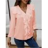 image:imageGORGLITTER Womens Ruffled Top Blouses Dressy Business Casual Button Up Long Sleeve V Neck Shirts Work Office OutfitsPink