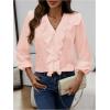 image:imageGORGLITTER Womens Ruffled Top Blouses Dressy Business Casual Button Up Long Sleeve V Neck Shirts Work Office OutfitsPink