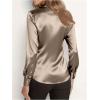 image:imageGORGLITTER Womens Satin Mandarin Collar Shirt Button Down Long Sleeve Blouse Business Casual Shirts TopChampagne