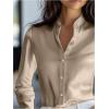 image:imageGORGLITTER Womens Satin Mandarin Collar Shirt Button Down Long Sleeve Blouse Business Casual Shirts TopChampagne