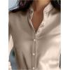 image:imageGORGLITTER Womens Satin Mandarin Collar Shirt Button Down Long Sleeve Blouse Business Casual Shirts TopChampagne