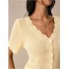 image:imageGORGLITTER Womens Short Sleeve Button Up Cardigan V Neck Scallop Trim Knitted SweaterYellow