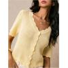 image:imageGORGLITTER Womens Short Sleeve Button Up Cardigan V Neck Scallop Trim Knitted SweaterYellow