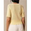 image:imageGORGLITTER Womens Short Sleeve Button Up Cardigan V Neck Scallop Trim Knitted SweaterYellow