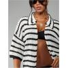 image:imageGORGLITTER Womens Short Sleeve Striped Cardigan Button Up Fall Lightweight Cardigan Sweaters TopsBlack and White