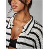 image:imageGORGLITTER Womens Short Sleeve Striped Cardigan Button Up Fall Lightweight Cardigan Sweaters TopsBlack and White