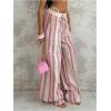 image:imageGORGLITTER Womens Striped Linen Pants Summer Casual Boho Bow Elastic Low Waist Drawstring Wide Leg Pants DressyMulticolor