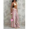 image:imageGORGLITTER Womens Striped Linen Pants Summer Casual Boho Bow Elastic Low Waist Drawstring Wide Leg Pants DressyMulticolor