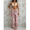image:imageGORGLITTER Womens Striped Linen Pants Summer Casual Boho Bow Elastic Low Waist Drawstring Wide Leg Pants DressyMulticolor Pink