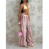image:imageGORGLITTER Womens Striped Linen Pants Summer Casual Boho Bow Elastic Low Waist Drawstring Wide Leg Pants DressyMulticolor Pink