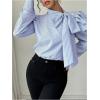 image:imageGORGLITTER Womens Striped Long Sleeve Shirt Blouse Trendy Business Casual Teacher Fall Work Bow Tie Neck Blouse TopsBlue