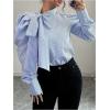 image:imageGORGLITTER Womens Striped Long Sleeve Shirt Blouse Trendy Business Casual Teacher Fall Work Bow Tie Neck Blouse TopsBlue